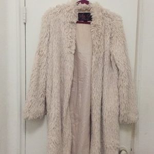 Baby pink furry knee length coat/duster